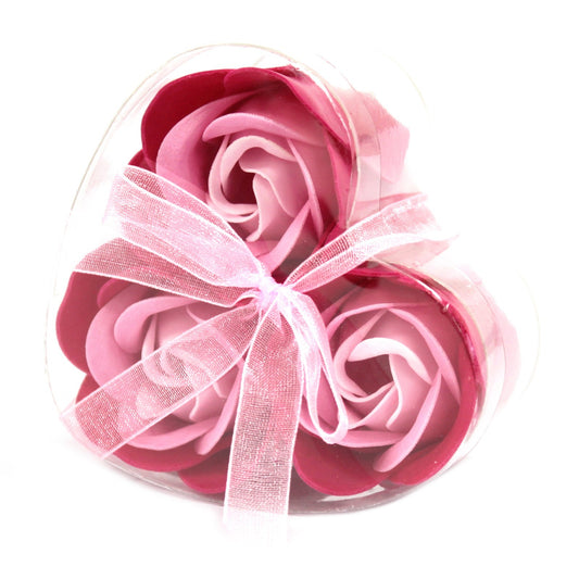 Set of 3 Soap Flower Heart Box - pink Roses