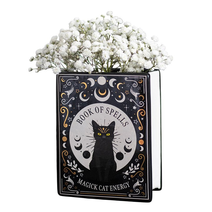 Black Cat Magick Book of Spells Ceramic Vase