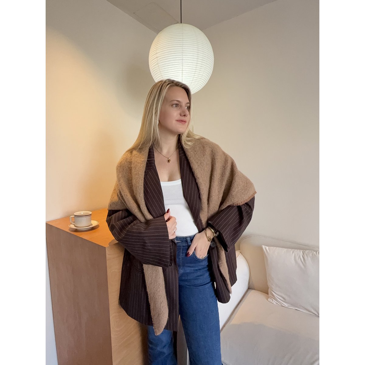 Winter Triangle Blanket Scarf – Camel