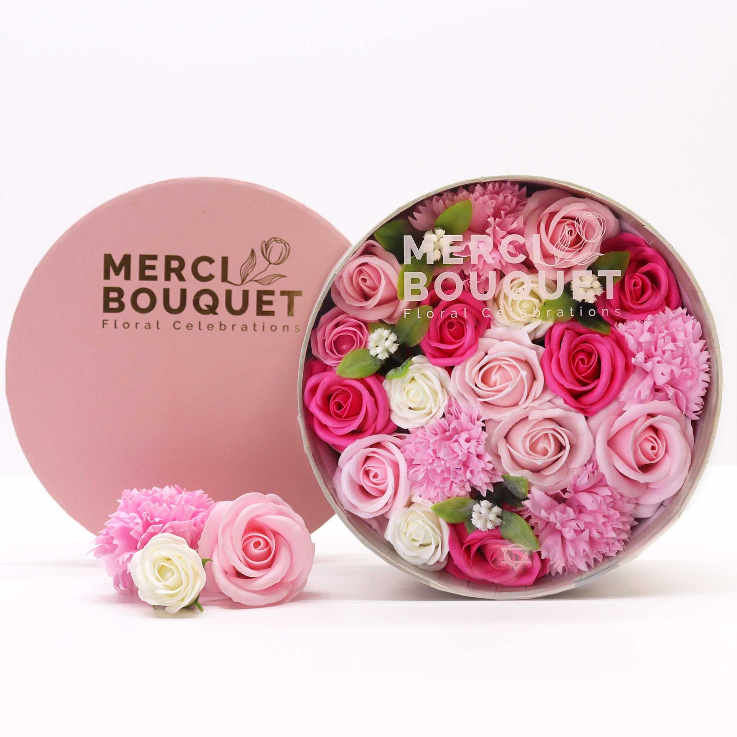 Merci bouquet- pink round box