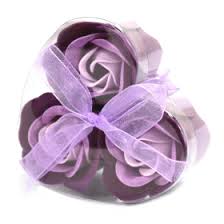 Set of 3 Soap Flower Heart Box - Lavender