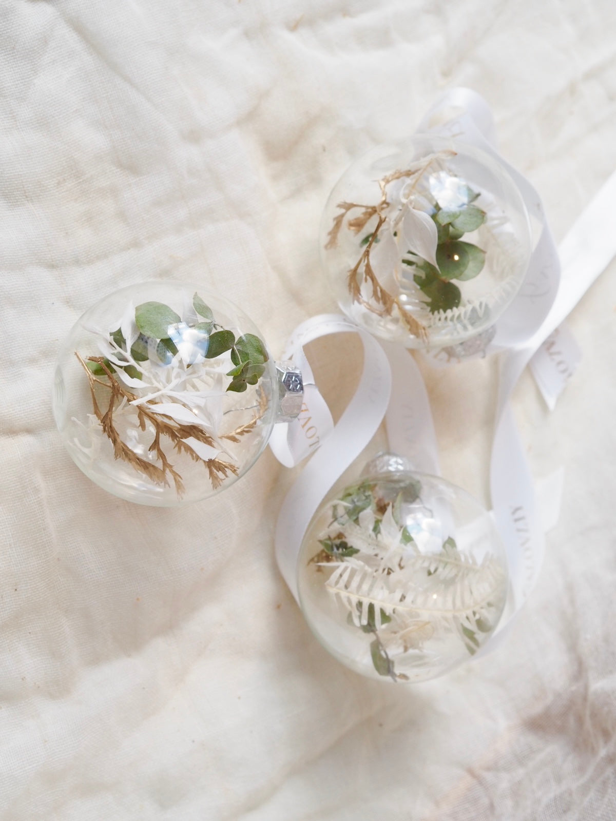 Bauble with Dried Flowers Set of 4 Green