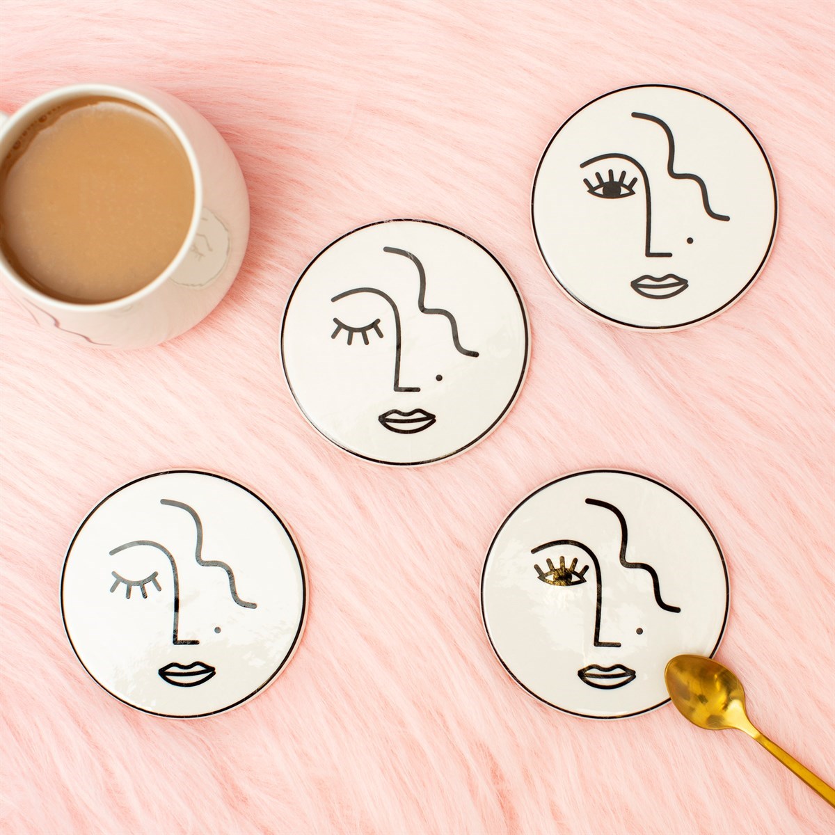 Abstract Face Coasters - Set Of 4