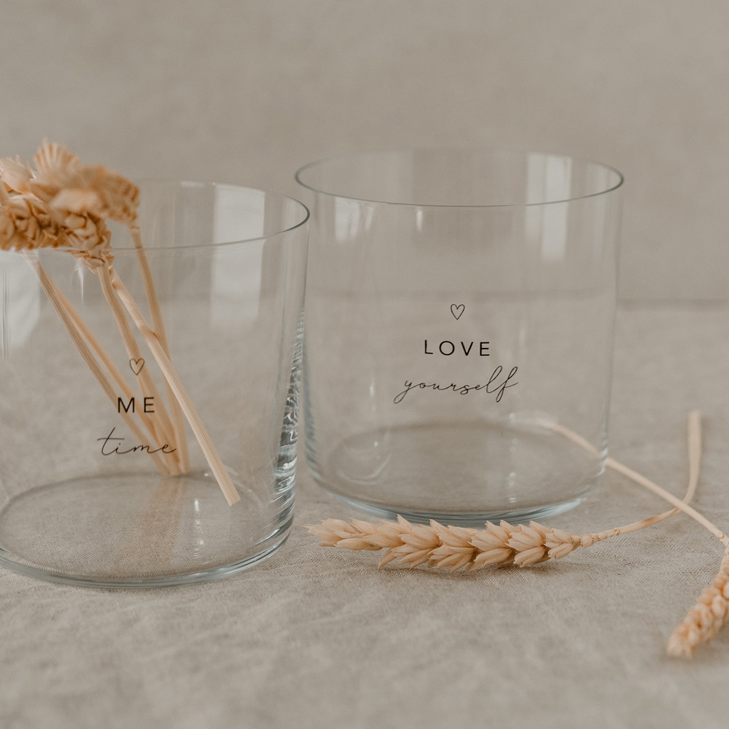 Drinking glass in a set of 2 Self love