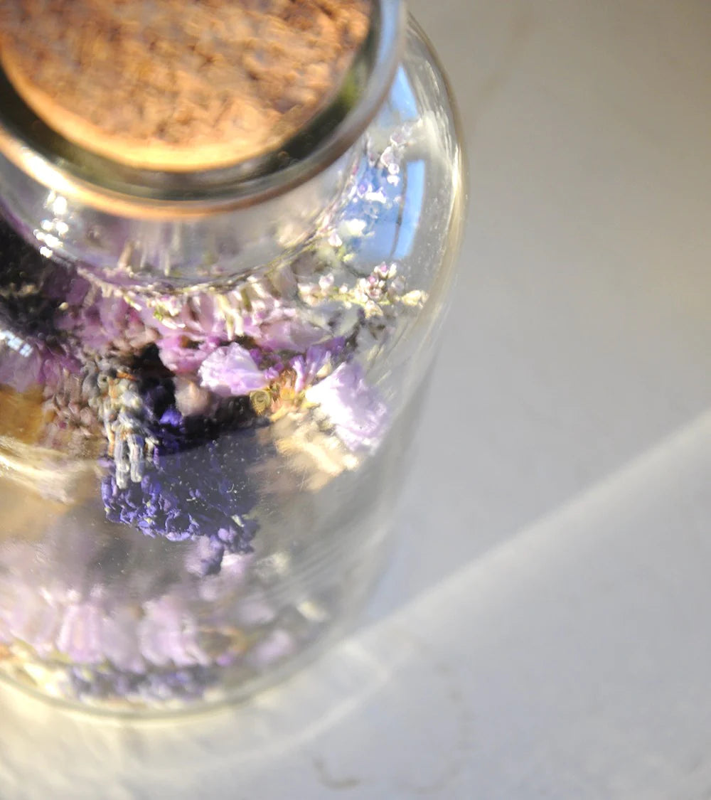 Bottle of dried flowers
