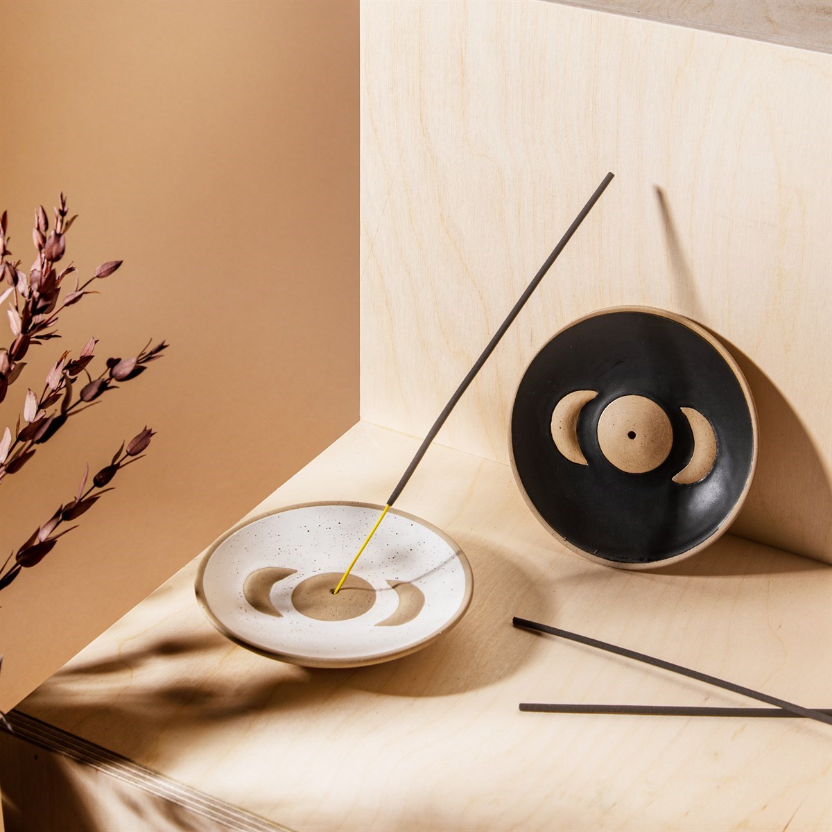 Moon Phases Incense Holder White