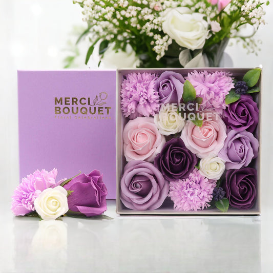 Merci bouquet- Lavender Rose & Carnation Square box