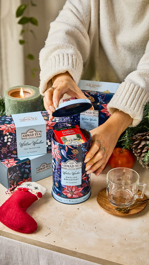 Ahmad Winter Wonder English Breakfast Tea in a Music Box Tin