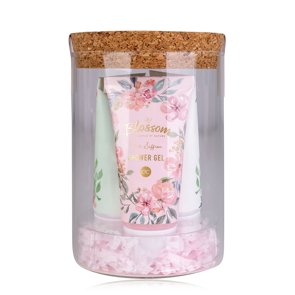 Blossom pink bath set in glass jar