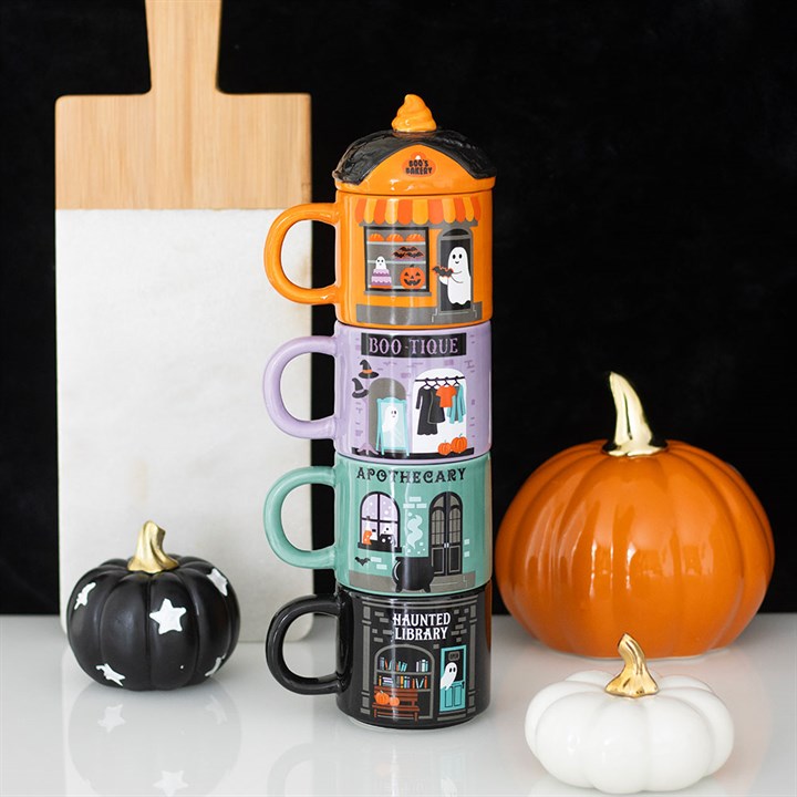 Spooky Street Set of 4 Stacking Ceramic Mugs
