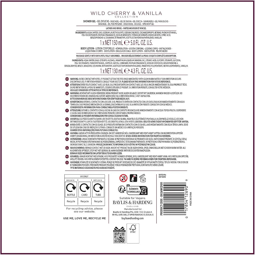 Baylis & Harding Wild Cherry & Vanilla Luxury Body Pamper Duo Gift Set