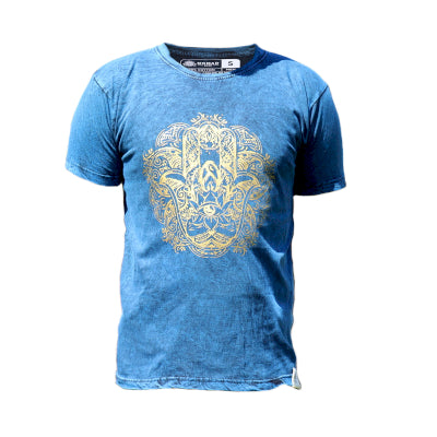 Stone Washed T-Shirt - Hamsa - Blue