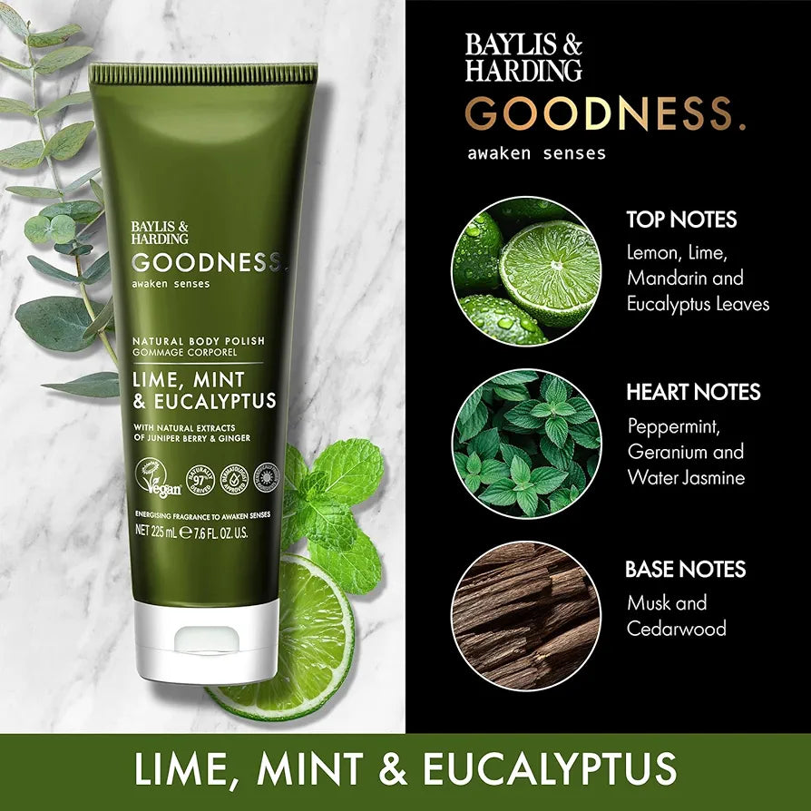 Baylis & Harding Goodness Awaken Lime, Mint & Eucalyptus Body Scrub, 225 ml