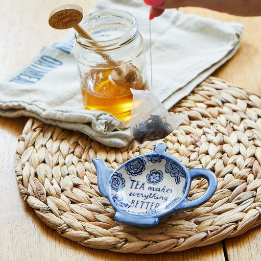 Blue Willow Floral Tea Lovers Tea Bag Dish