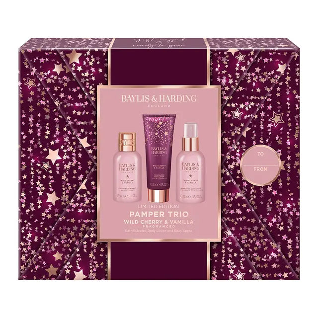 Baylis & Harding Wild Cherry & Vanilla Luxury Gift Wrapped Trio Gift Set