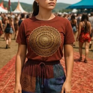 Stone washed mandala T-shirt maroon