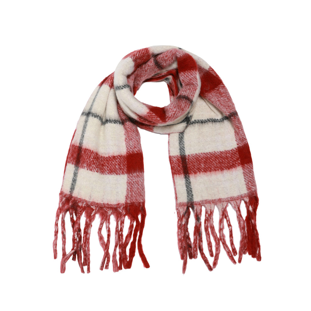 Two-Toned Checked Print Scarf – Red