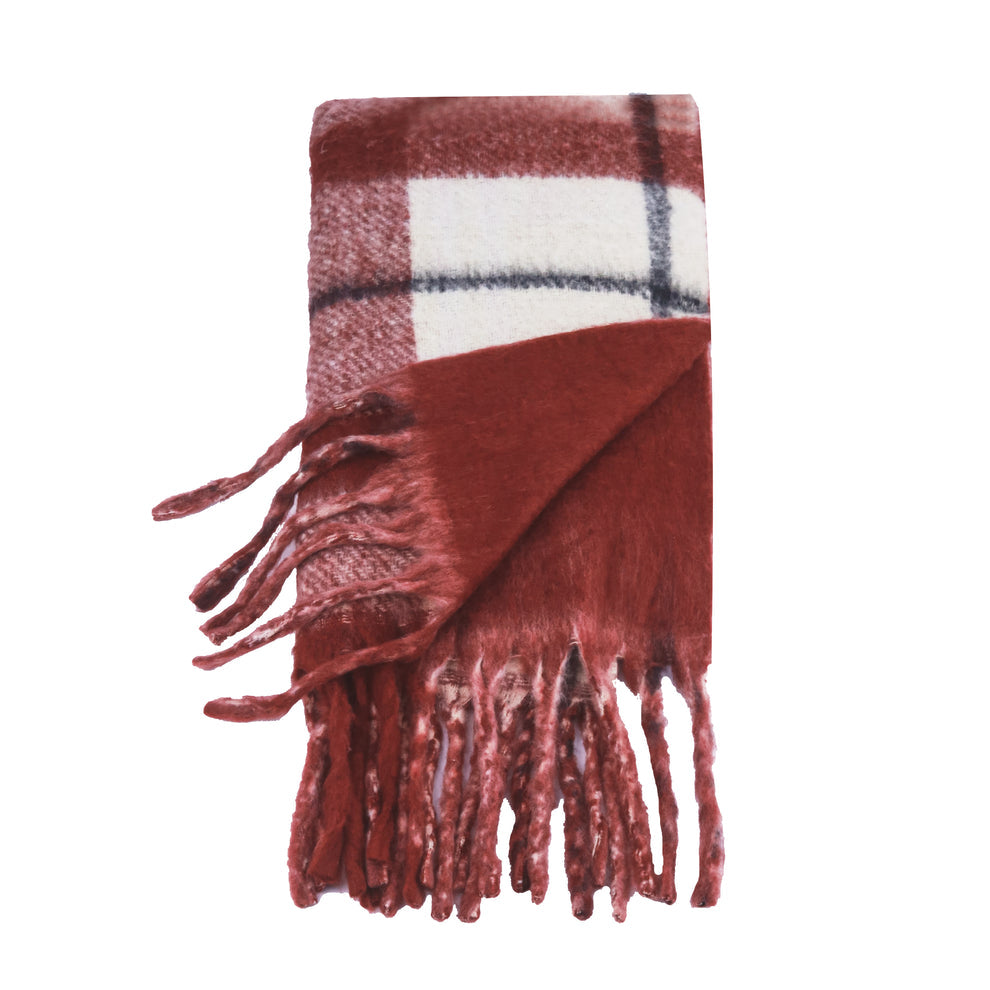 Two-Toned Checked Print Scarf – Red