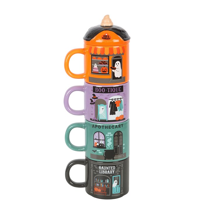 Spooky Street Set of 4 Stacking Ceramic Mugs