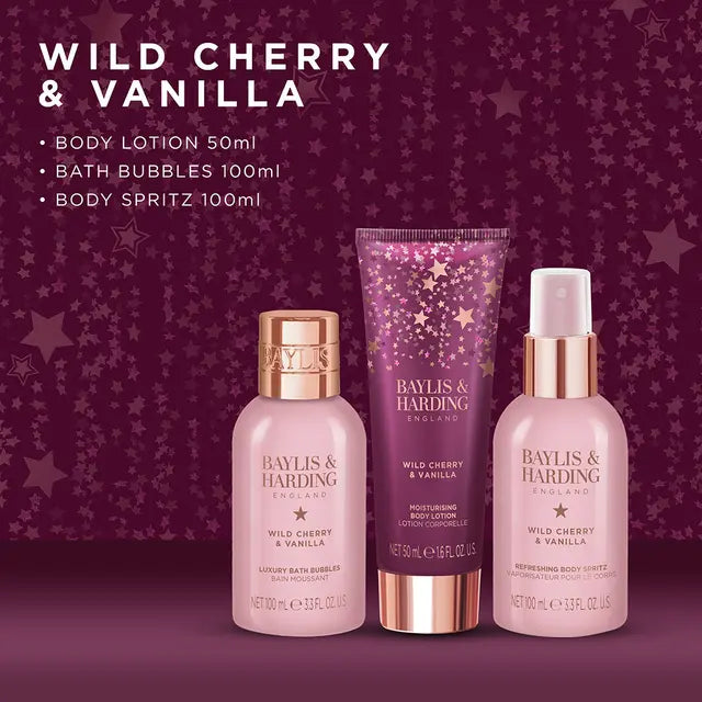 Baylis & Harding Wild Cherry & Vanilla Luxury Gift Wrapped Trio Gift Set