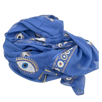 Rich Blue & Gold Evil Eye Handpainted Nomad Sari Pario