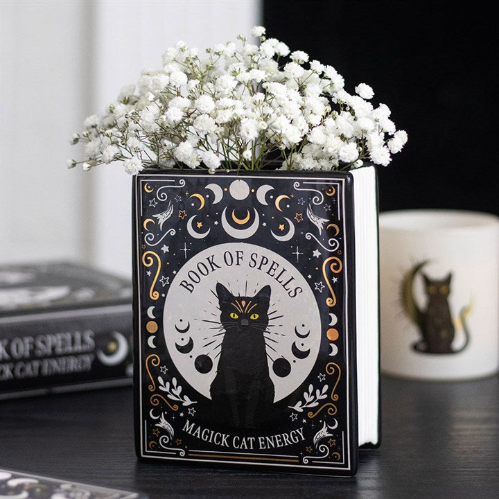 Black Cat Magick Book of Spells Ceramic Vase