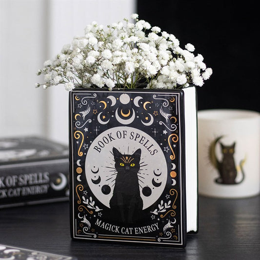 Black Cat Magick Book of Spells Ceramic Vase