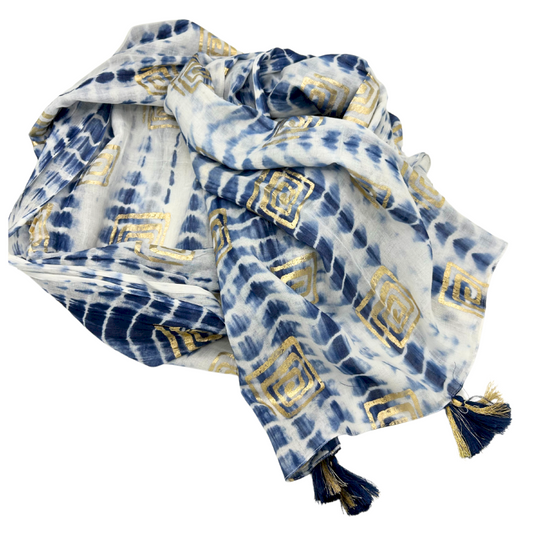 Blue Tie-Dye & Blockprint Handpainted Nomad Sari Pario