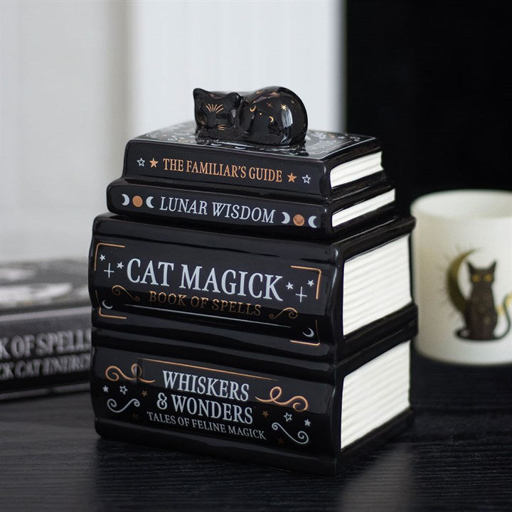 Black Cat Magick Book Stack Oil Burner