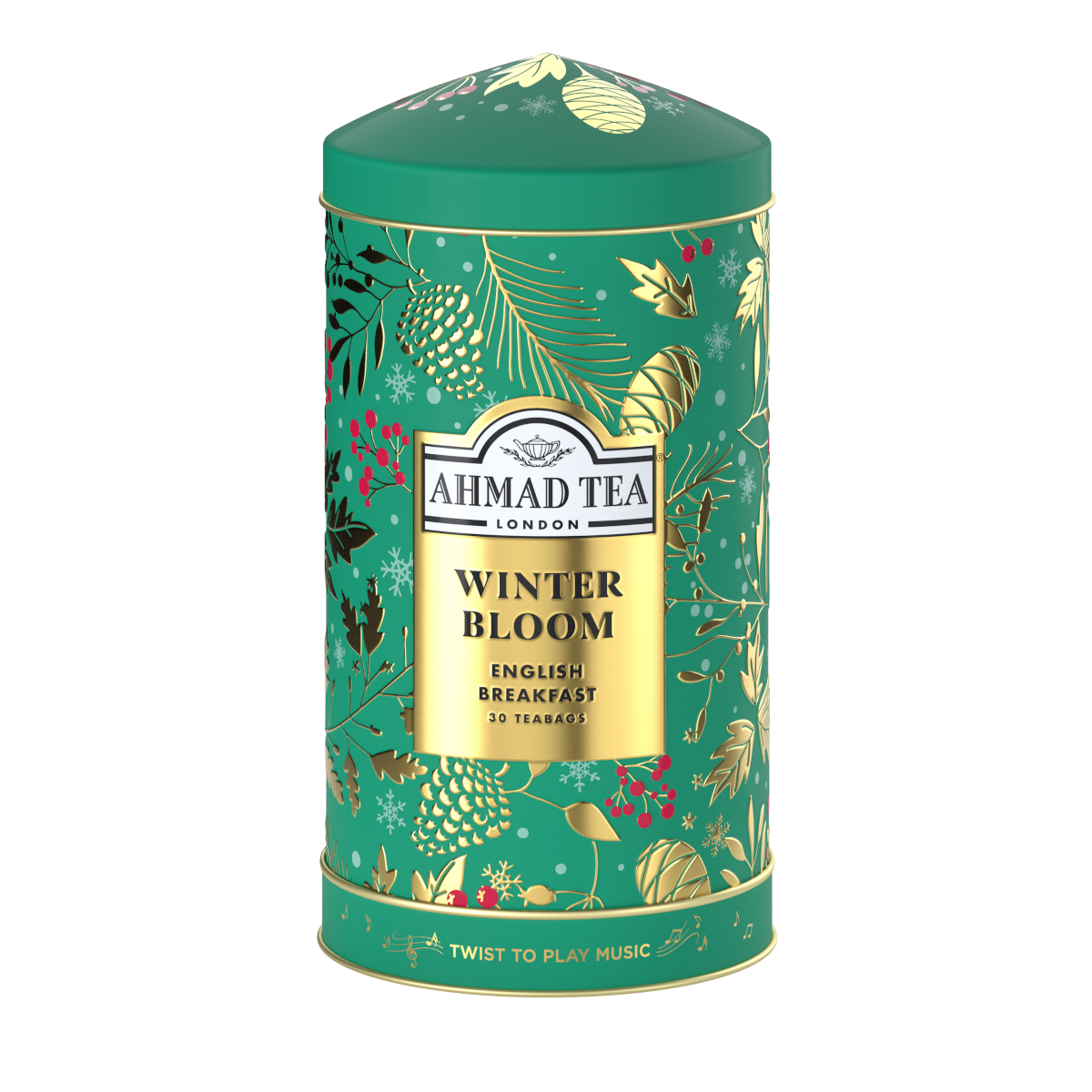 Ahmad Tea Winter Bloom Musical English Breakfast Tea Caddy – 30 Tea Bags