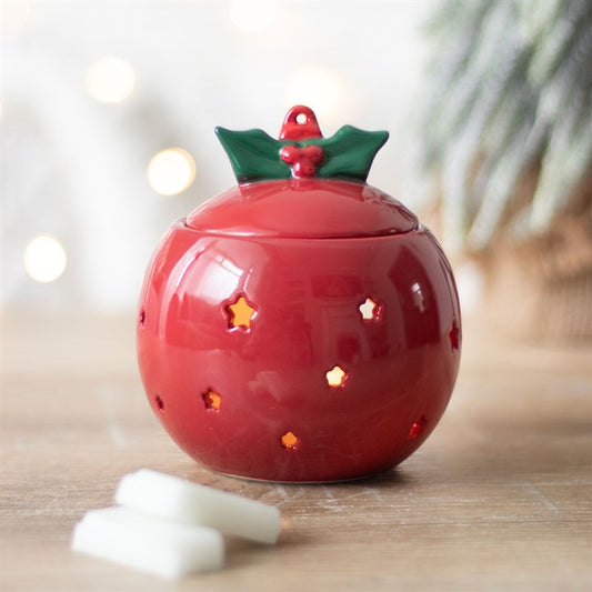Red Christmas Bauble Oil Burner – Stoneware