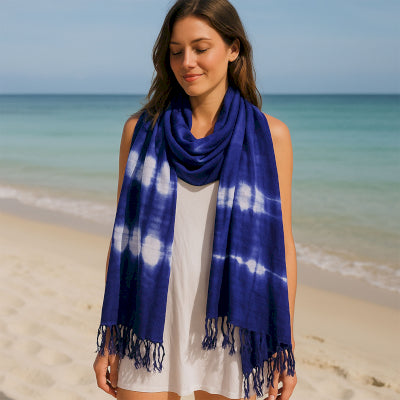 Boho Java Art Scarf - Indigo Stripes