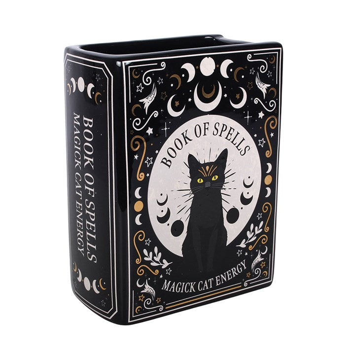 Black Cat Magick Book of Spells Ceramic Vase