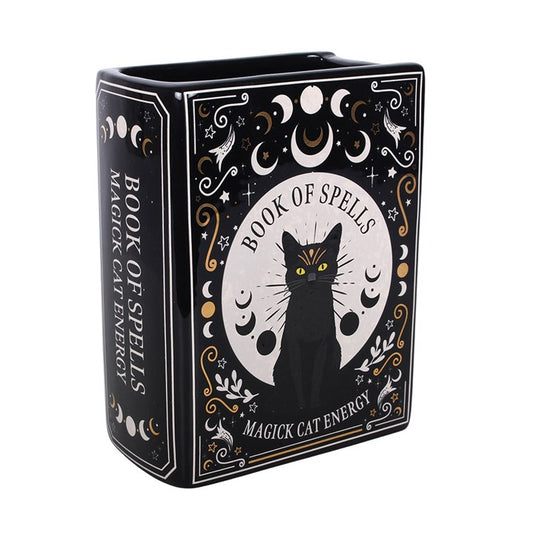 Black Cat Magick Book of Spells Ceramic Vase