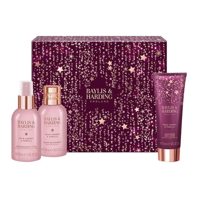 Baylis & Harding Wild Cherry & Vanilla Luxury Gift Wrapped Trio Gift Set