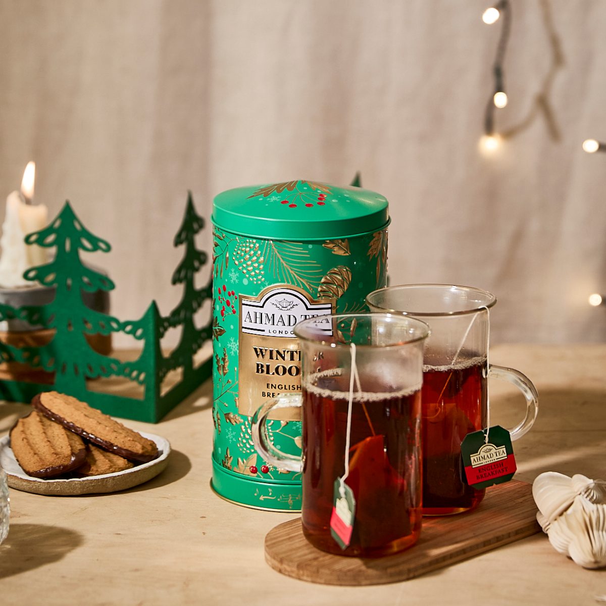 Ahmad Tea Winter Bloom Musical English Breakfast Tea Caddy – 30 Tea Bags