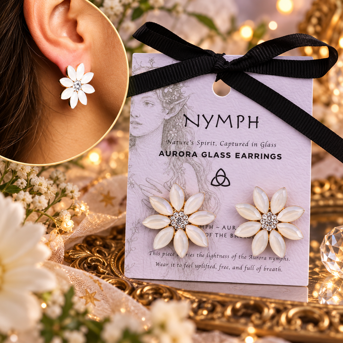 Nymph Aurora Glass Flower Earrings – Pearl