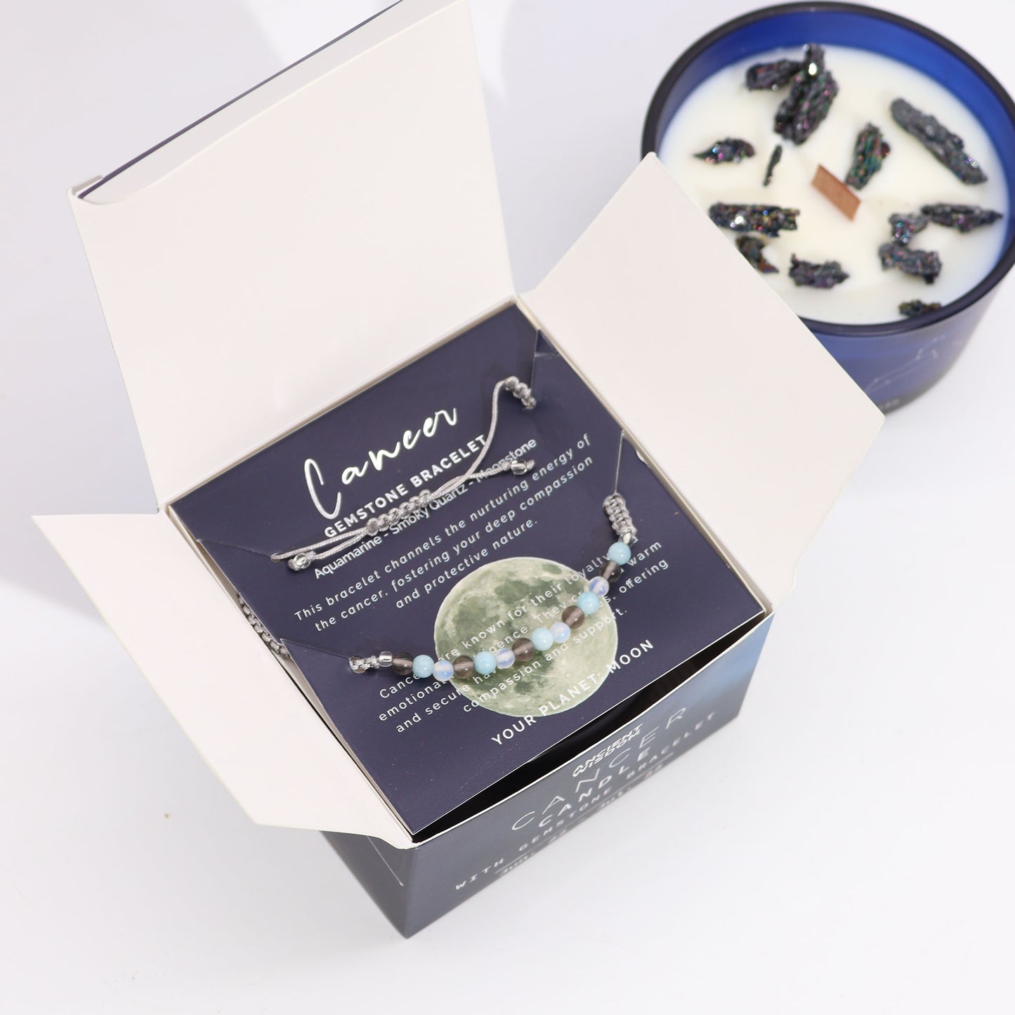 Zodiac Crystal Candle with Gemstone Bracelet