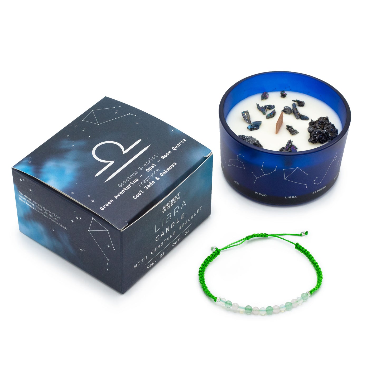 Zodiac Crystal Candle with Gemstone Bracelet