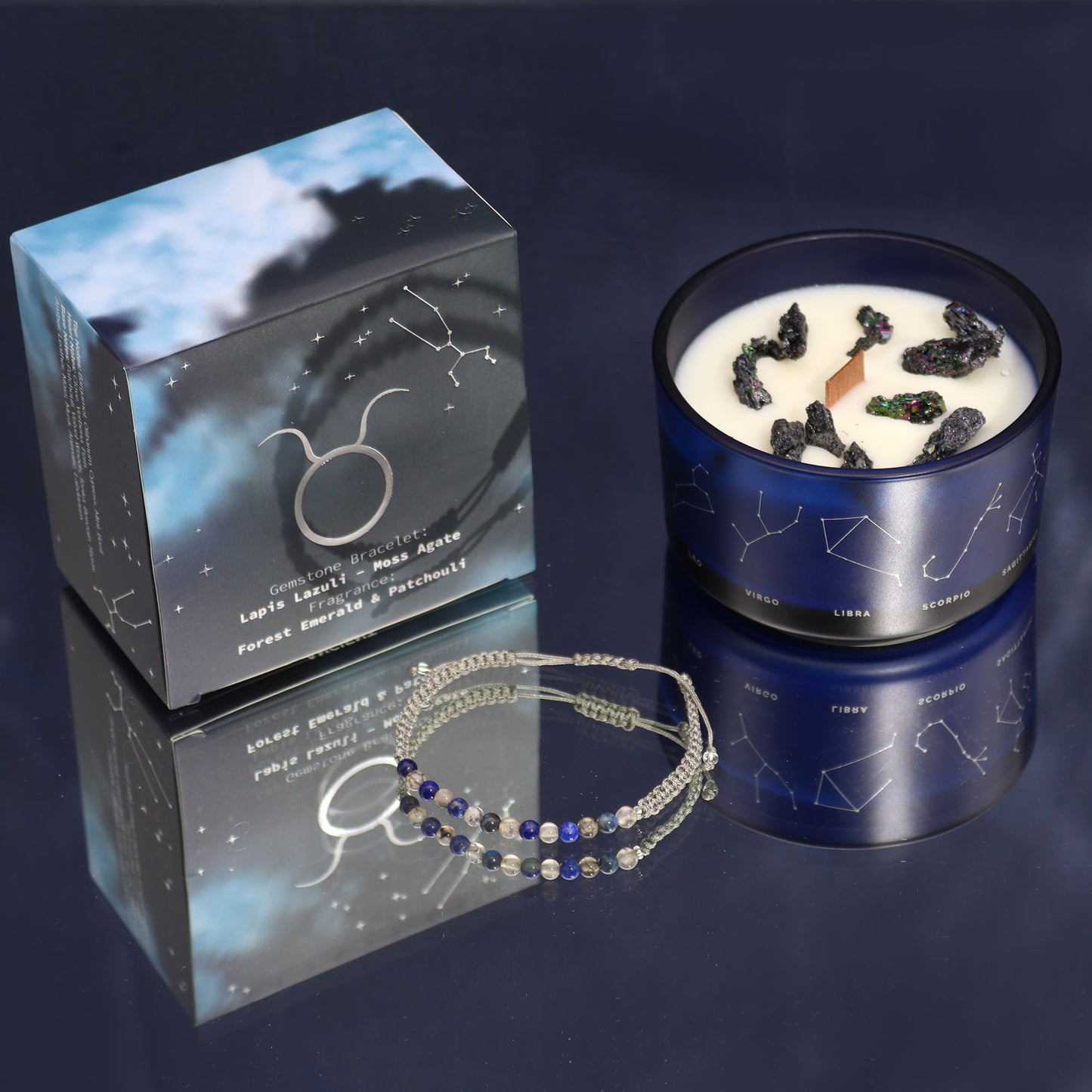 Zodiac Crystal Candle with Gemstone Bracelet