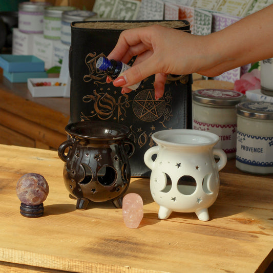 Cauldron Oil Burner - Moon Phase - White