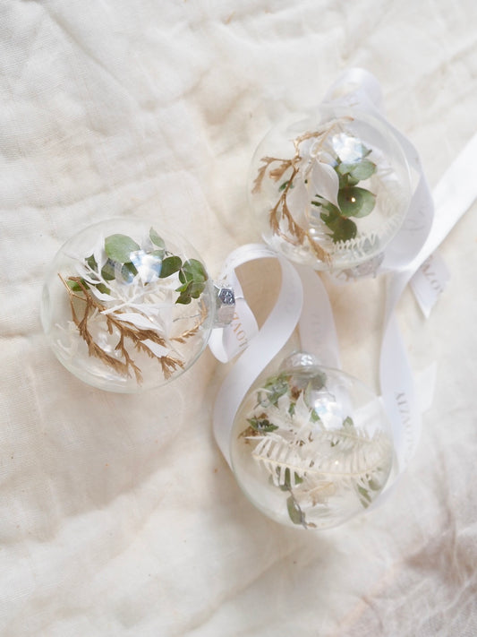 Bauble with Dried Flowers Set of 4 Green