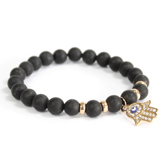 Hamsa Black Agate - Gemstone Bracelet