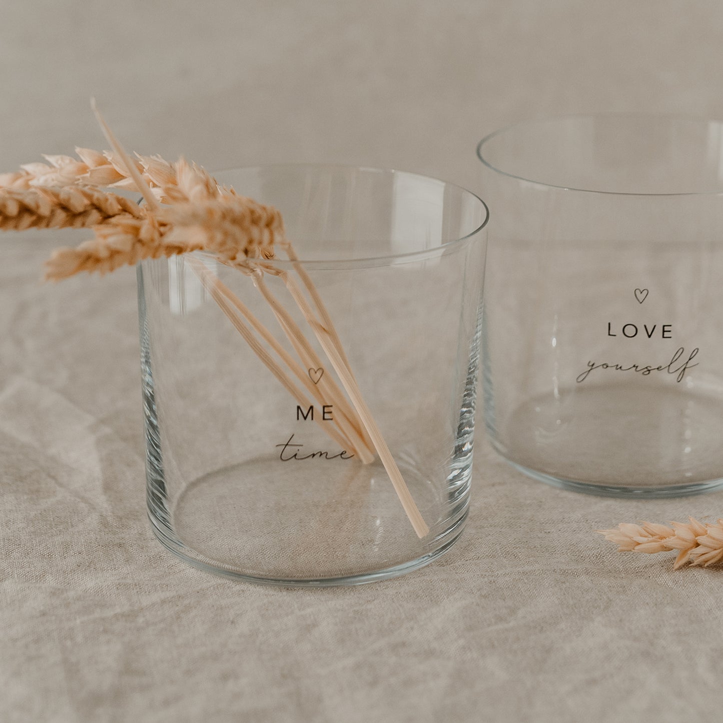 Drinking glass in a set of 2 Self love