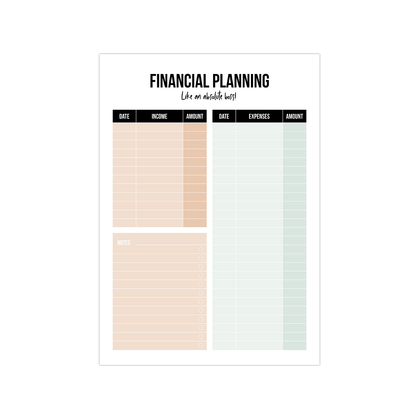 A5 Notebook Financial Planning