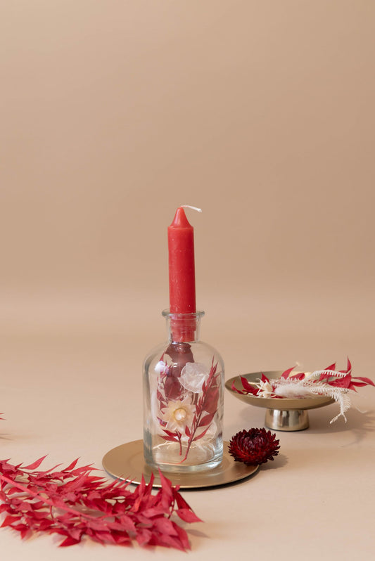 Dried Flowers Flower Bottle Glass Bottle Candle Holder Red